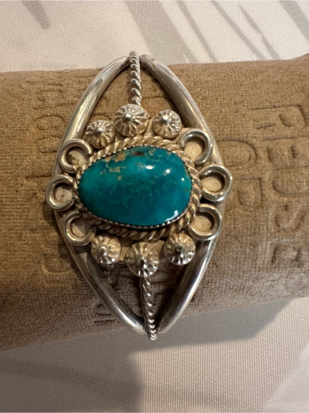 Vintage 1970-1990 Navajo Turquoise Stone .925 Silver Accent Bracelet